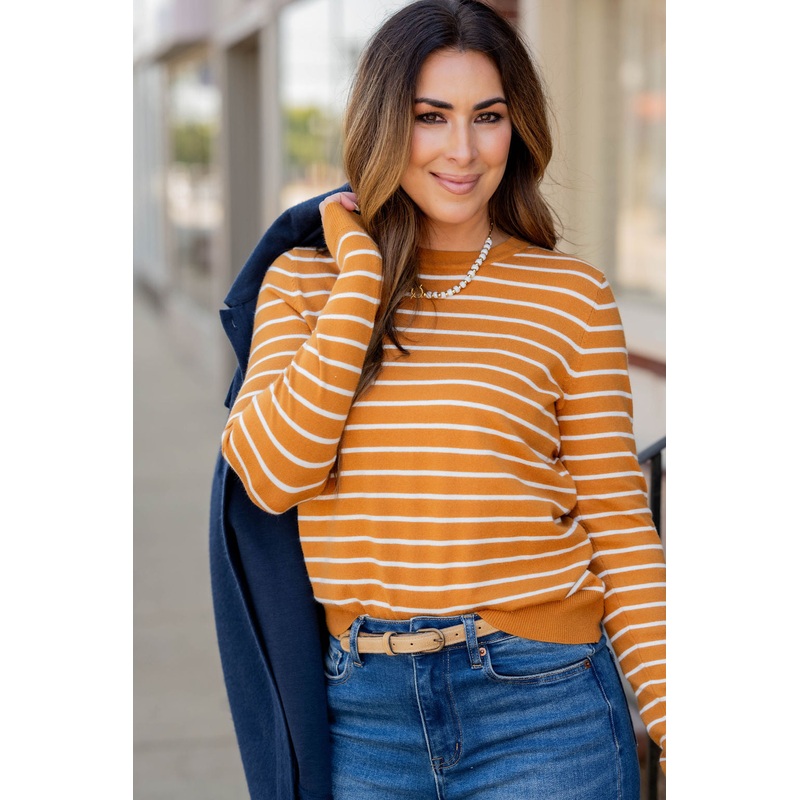 Basic Striped Sweater Tee Cognac S