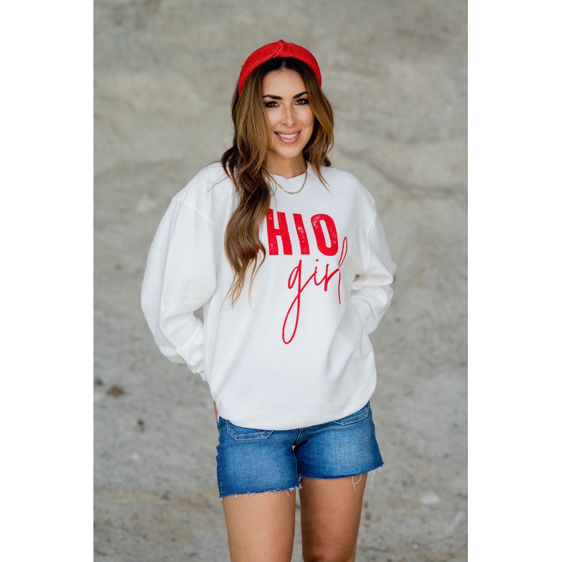 Bold Ohio Girl Ribbed Graphic Crewneck White S