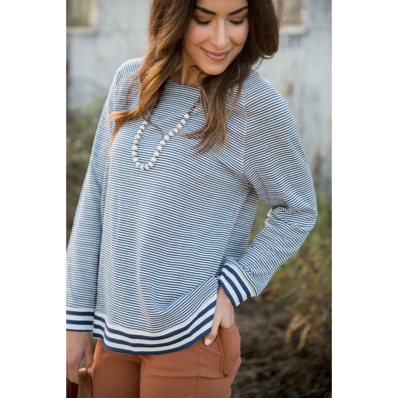 Triple Stripe Trimmed Sweatshirt Navy S