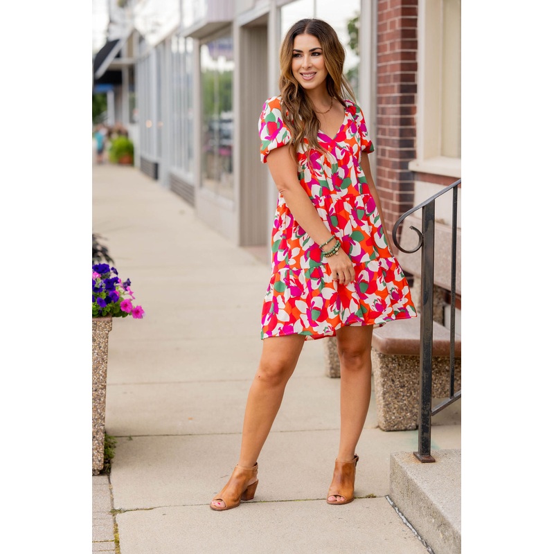 Tropics Tiered Babydoll Dress Hot Pink S