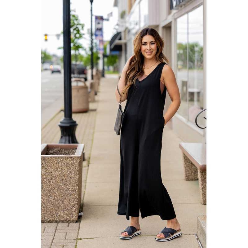 V-Neck Tank Jumpsuit Black S