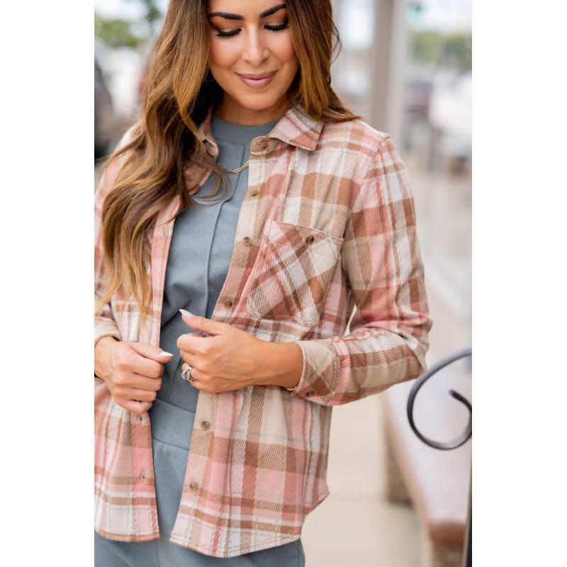 Big Dreams Plaid Shacket Dusty Rose S