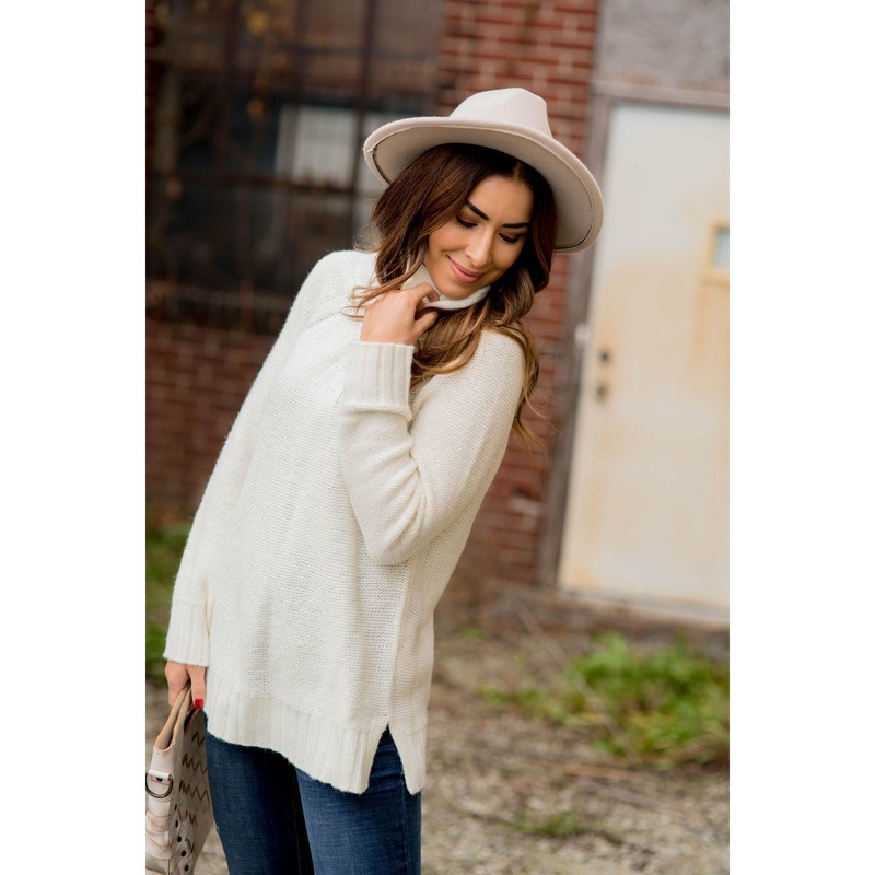 Ribbed Cowl Neck Sweater Burgundy S
