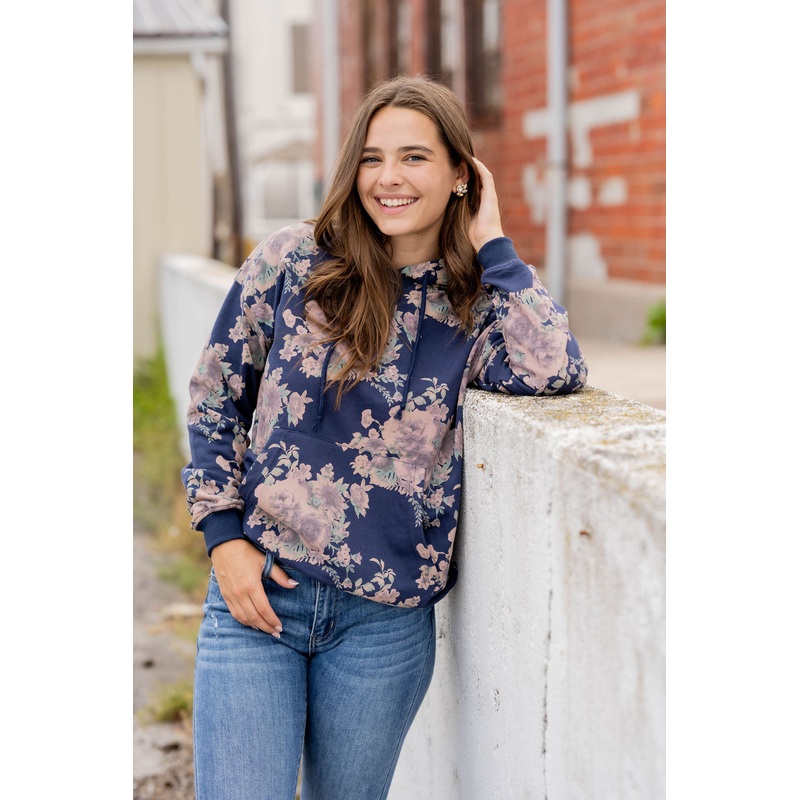 Vintage Floral Hooded Sweatshirt Cognac S