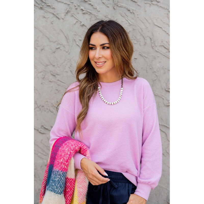 Woven Textured Relaxed Sleeve Sweatshirt Beige S