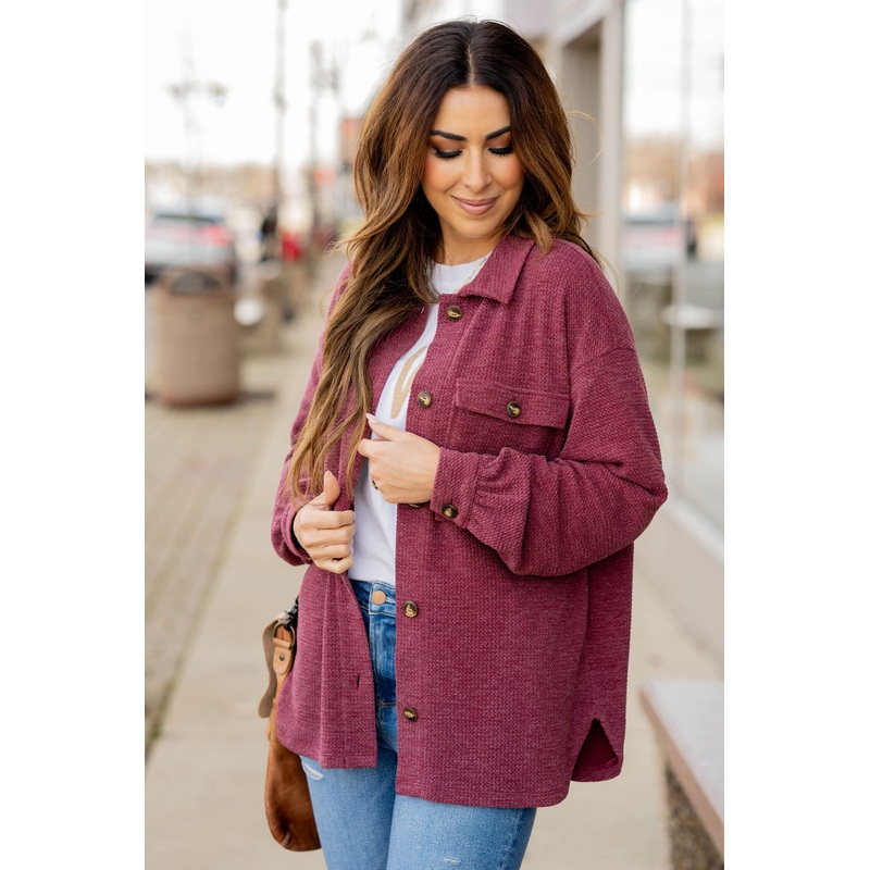 Woven Textured Shacket Burgundy XS