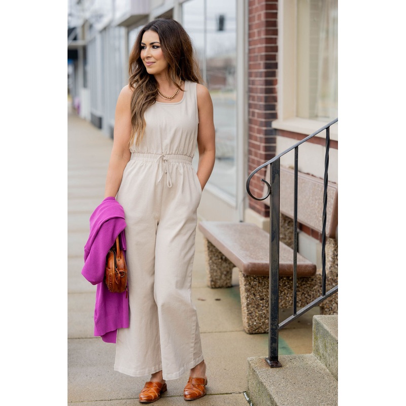 Wrap Back Tank Jumpsuit Oatmeal S