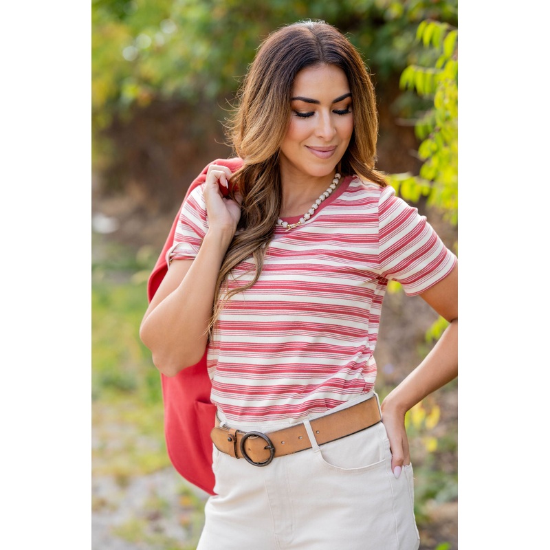 Assorted Stripes Solid Trim Tee Charcoal S