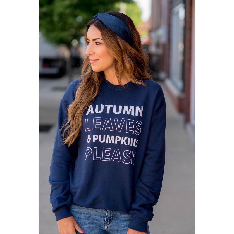Autumn Leaves Graphic Crewneck Navy S