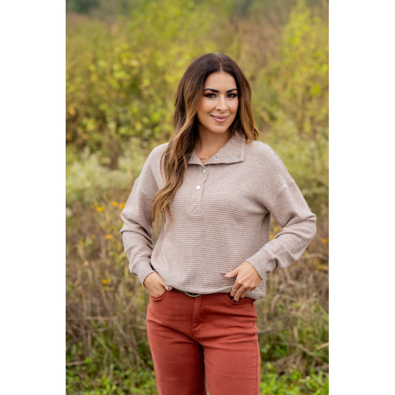 Bold Ribbed Pullover Beige S
