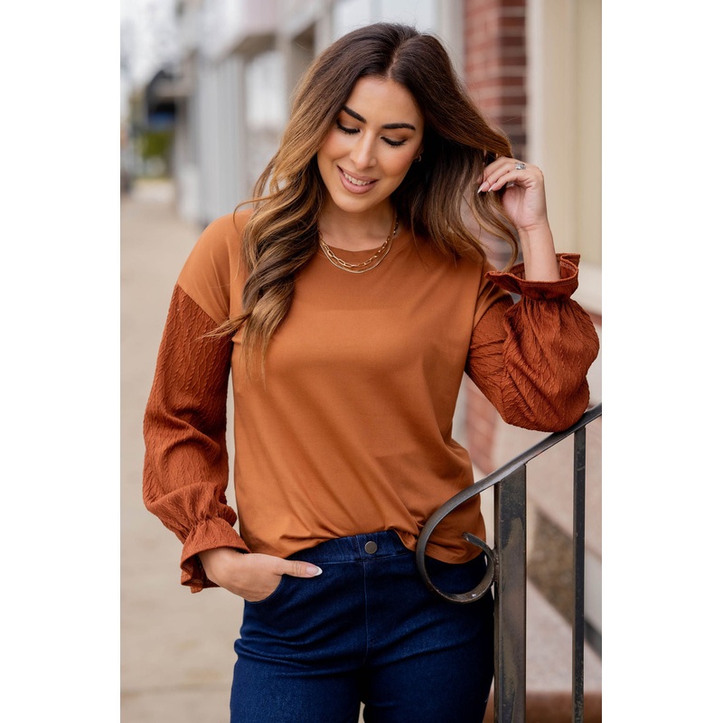 Braided Statement Sleeve Solid Body Blouse Black S