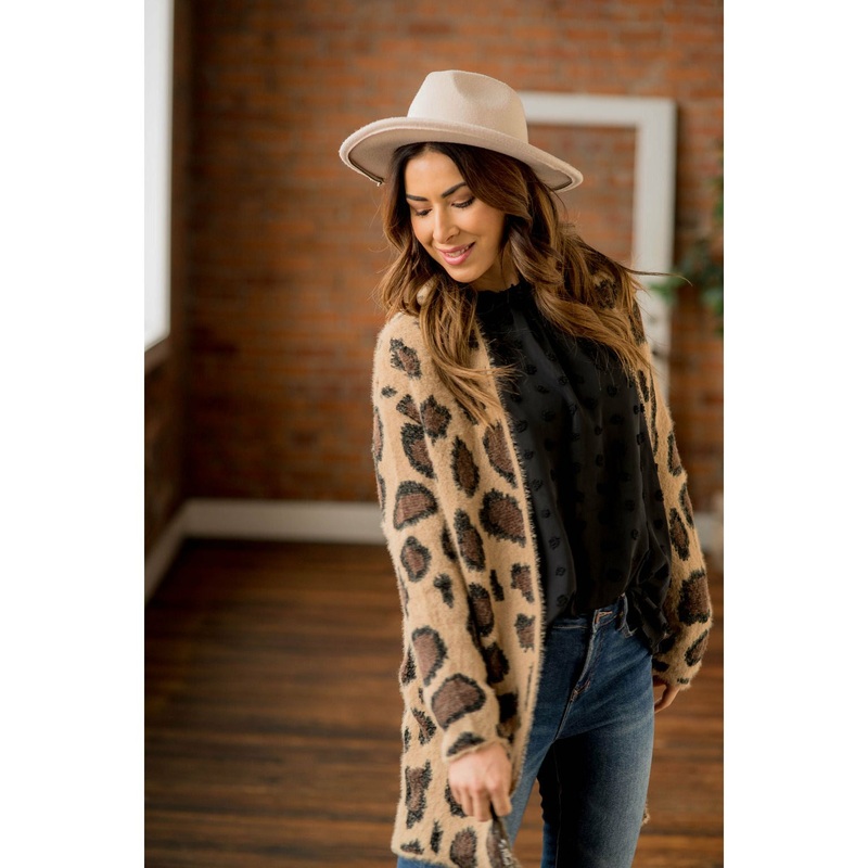 Fuzzy Cheetah Pocket Cardigan S