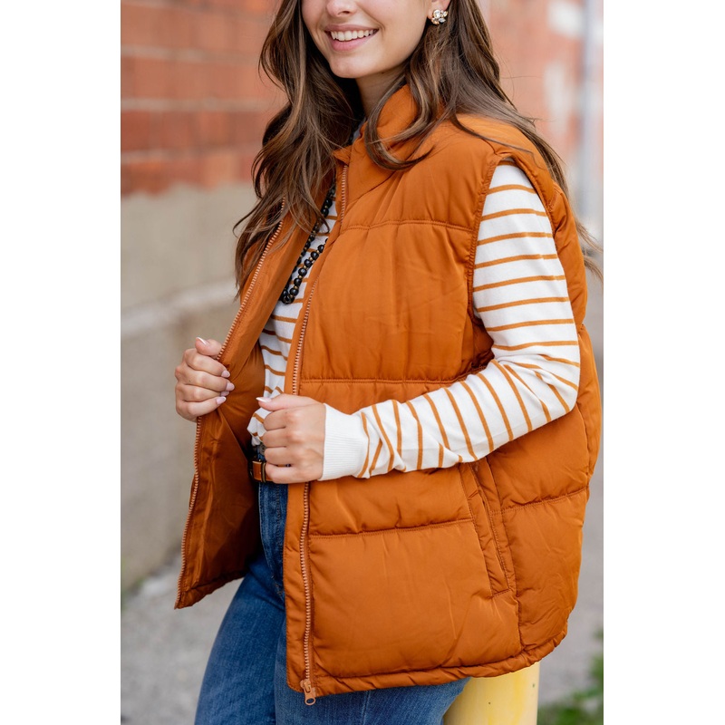 Relaxed Fit Puffer Vest Olive S