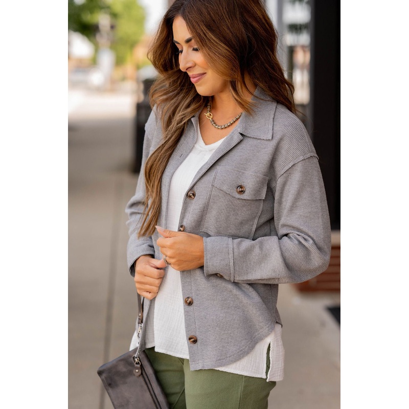 Thermal Raw Edge Shacket Charcoal S