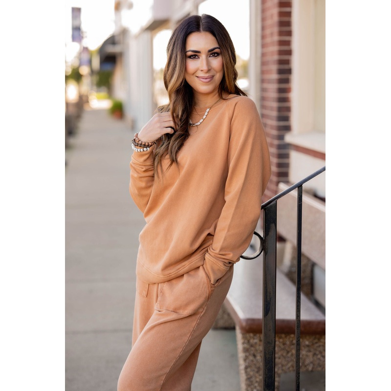 Vintage Washed Relaxed Crewneck Cognac S