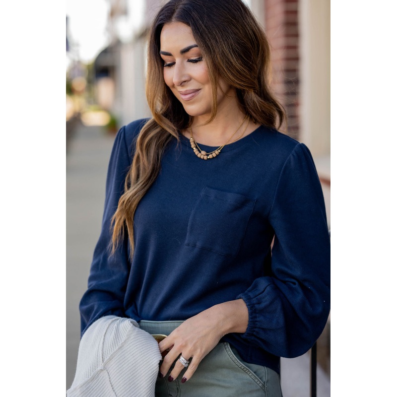 Waffled Balloon Sleeve Tee Cream S