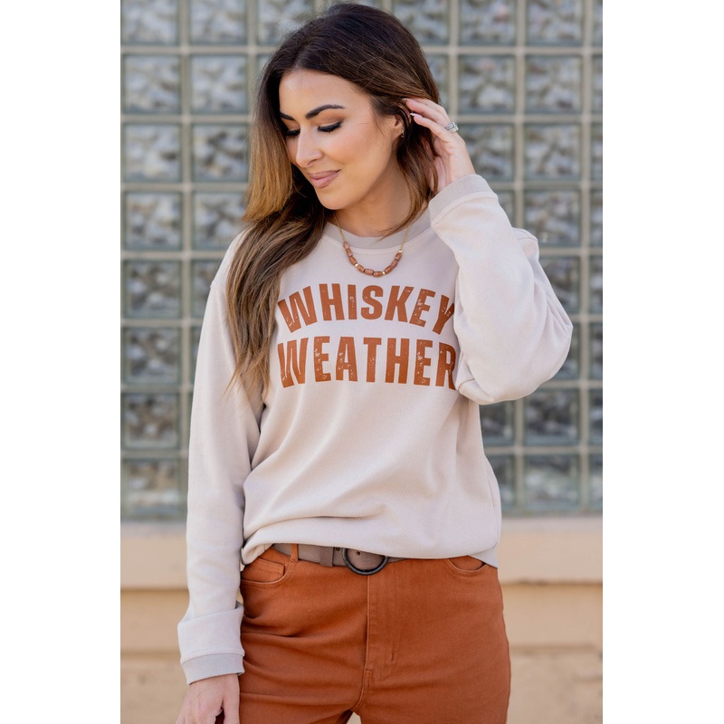 Whiskey Weather Ribbed Graphic Crewneck Rust S