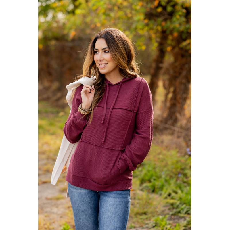 Woven Textured Mid Seam Hoodie Mocha S
