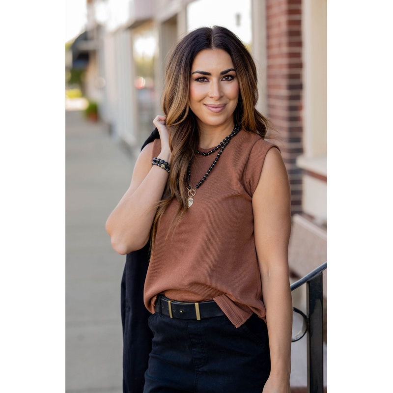 Woven Thick Trim Tank Cognac S