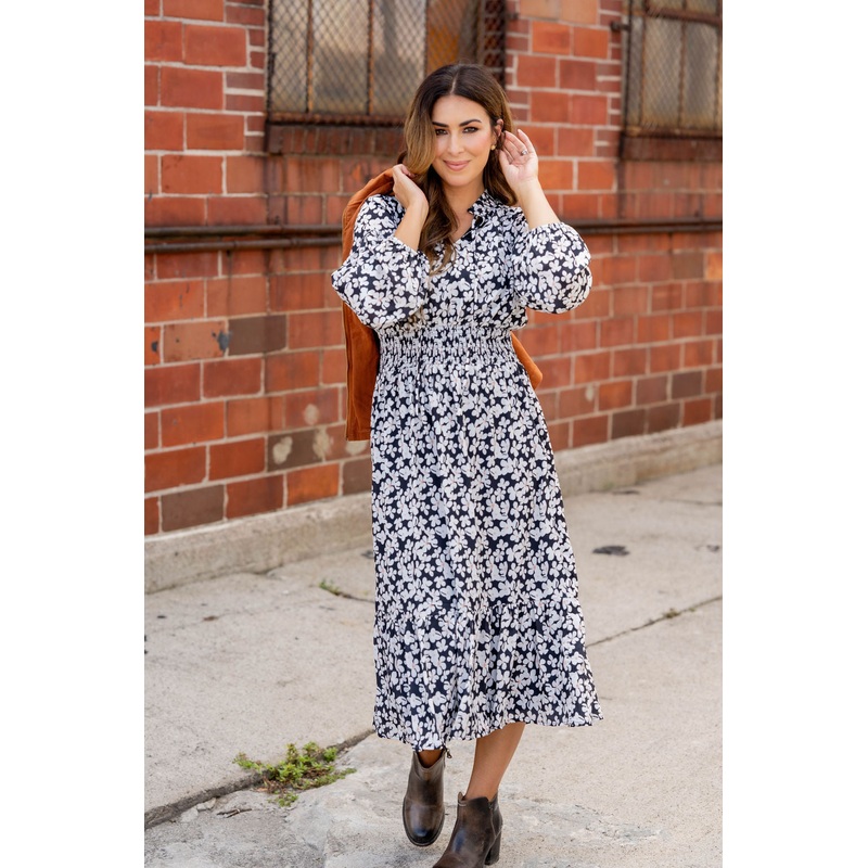 Azalea Ruffle Bottom Midi Dress Black S