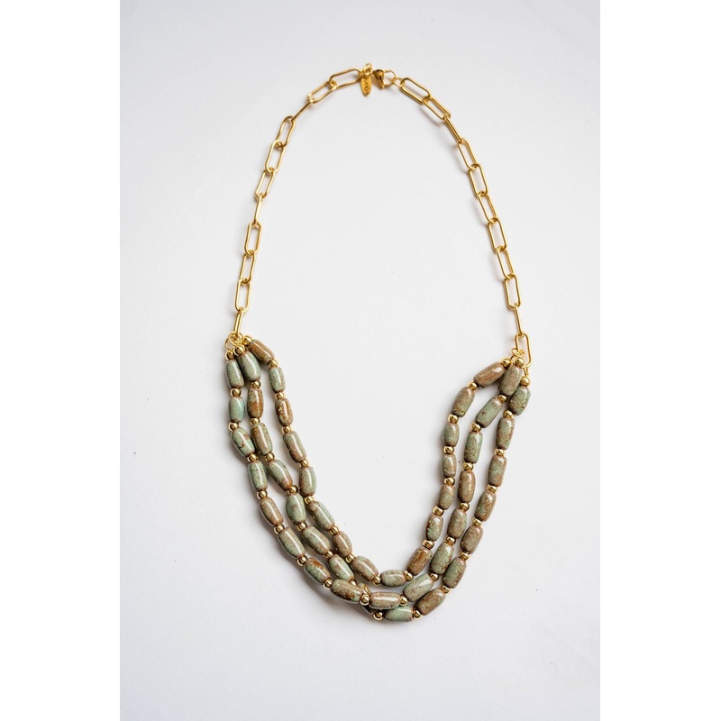 Bel Koz Triple Twist Elongated Clay Necklace Blush
