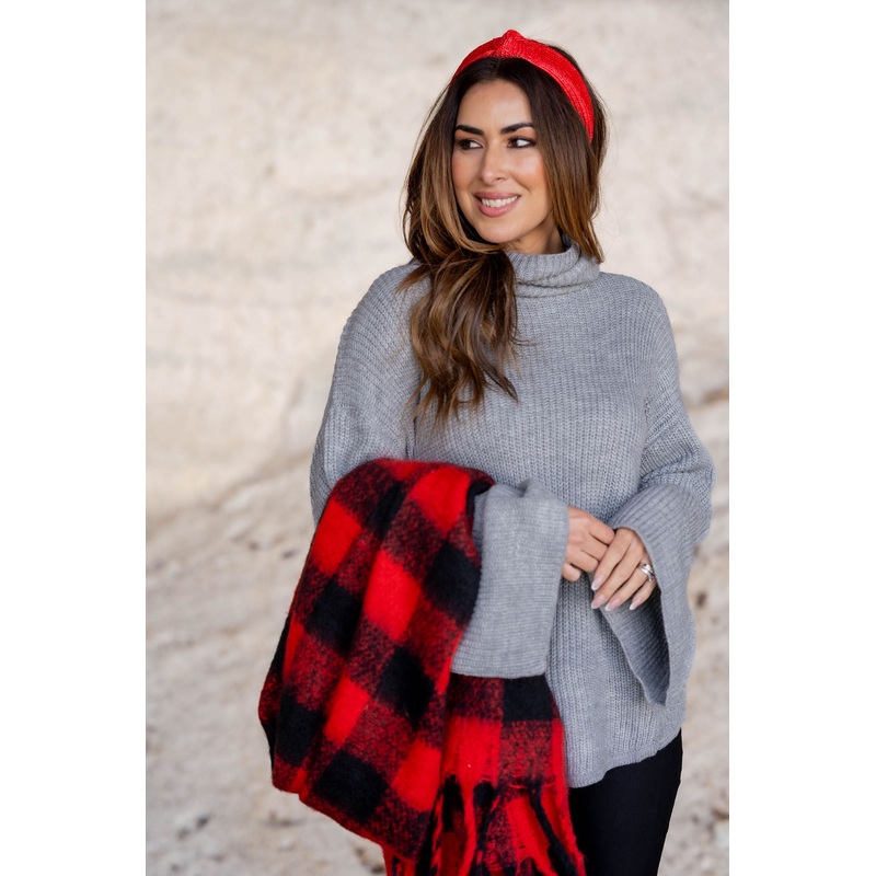Bell Sleeve Cowl Neck Sweater Grey S