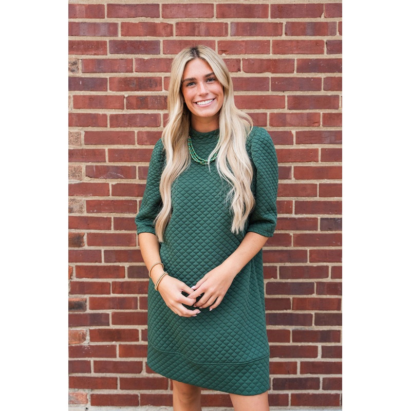 Bold Textured 3/4 Sleeve Dress Black S