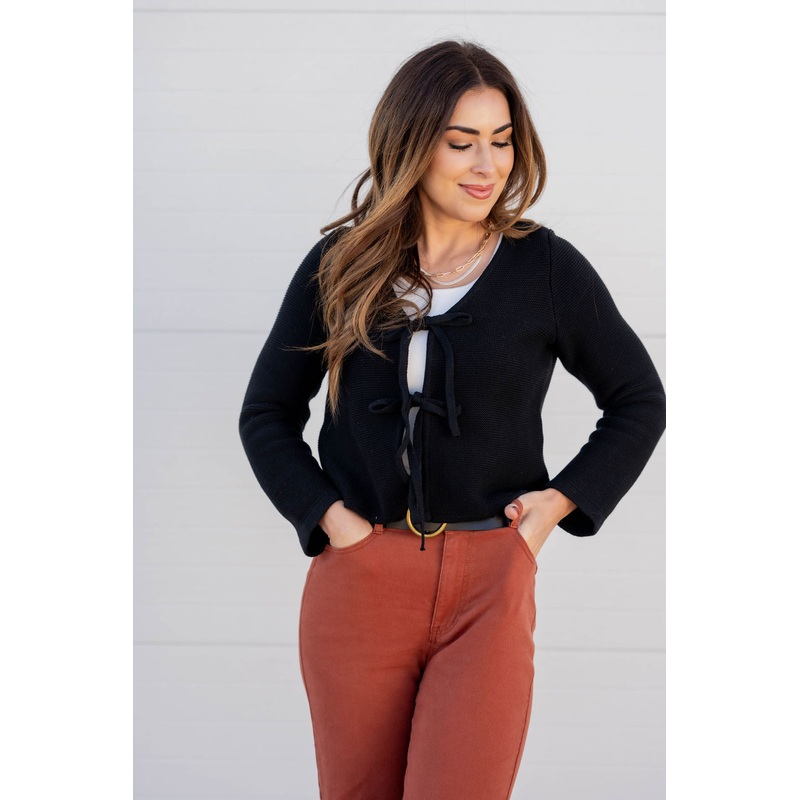Bow Front Knit Cardigan Black S
