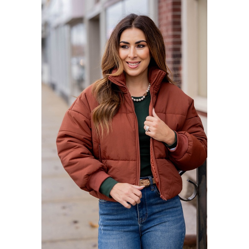 Cozy Cropped Puffer Jacket Rust S