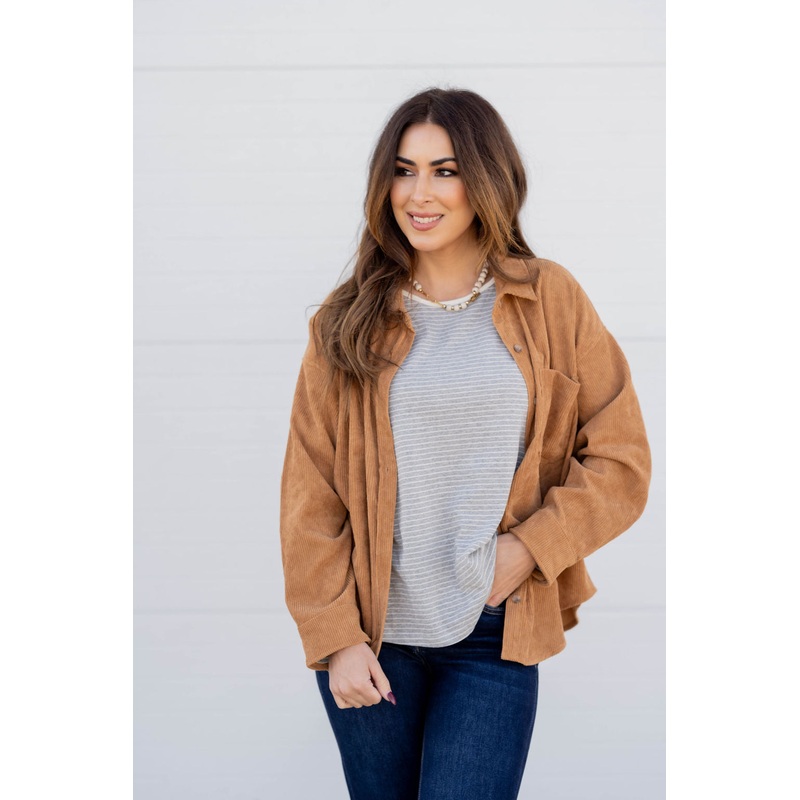 Everyday Corded Shacket Camel S/M