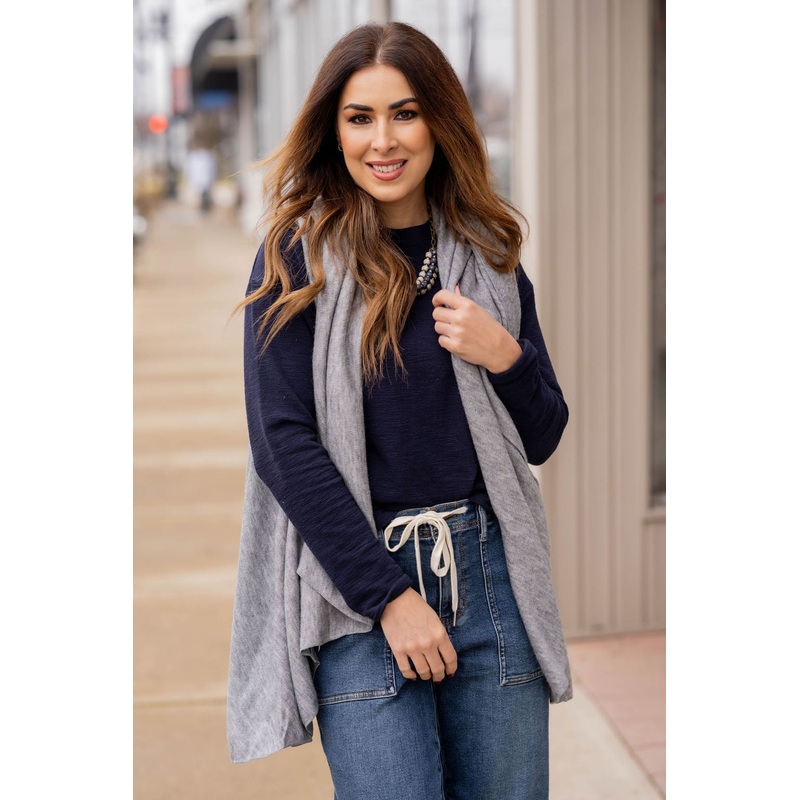 Heathered Waterfall Wrap Vest Gray S
