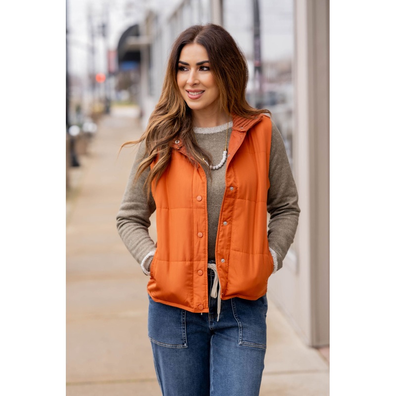 Knit Back Puffer Vest Pumpkin S