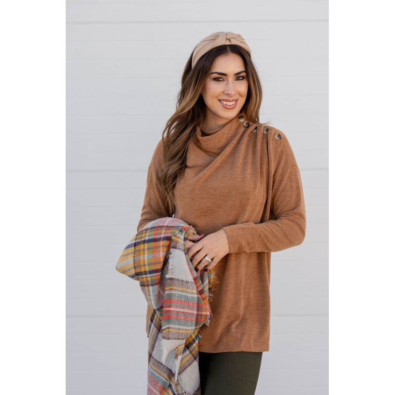 Side Button Wrap Sweater Camel S