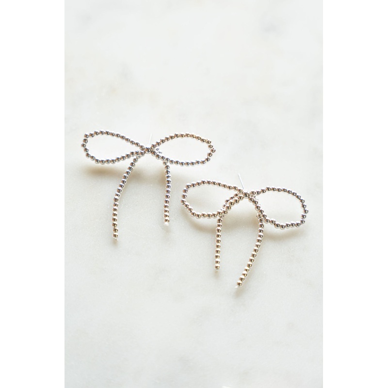 String Bows Stud Earrings Gold