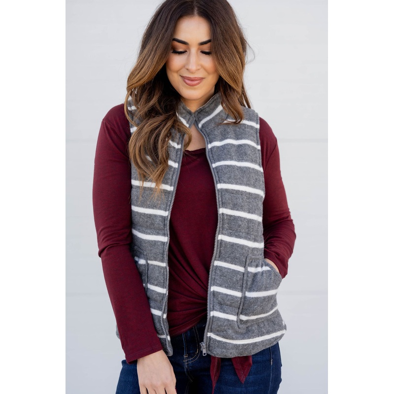 Striped Two Pocket Vest Charcoal S