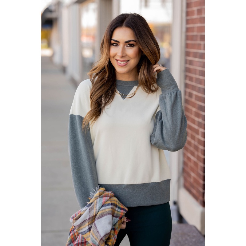 Two Tone Relaxed Sleeve Sweatshirt Charcoal S