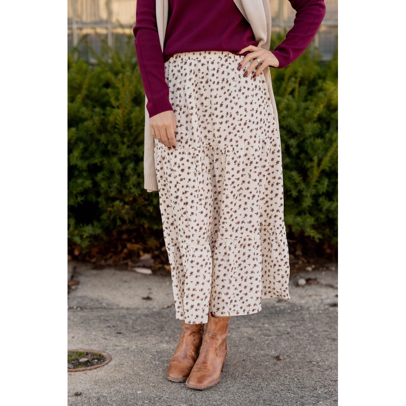 Unique Blossoms Tiered Maxi Skirt Ivory S