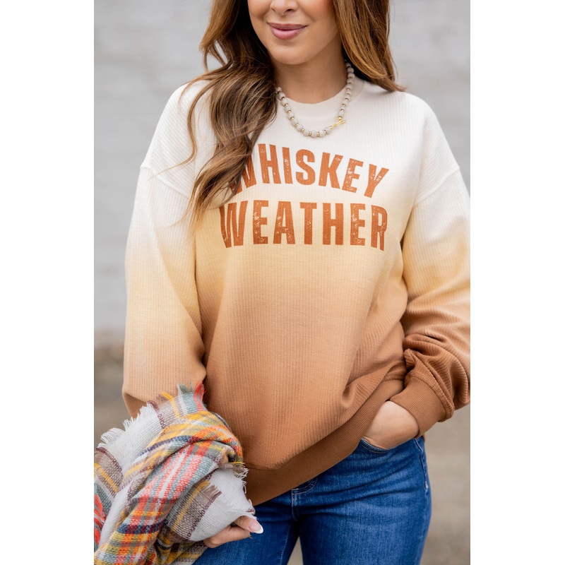 Whiskey Weather Gradient Ribbed Graphic Crewneck Cognac S