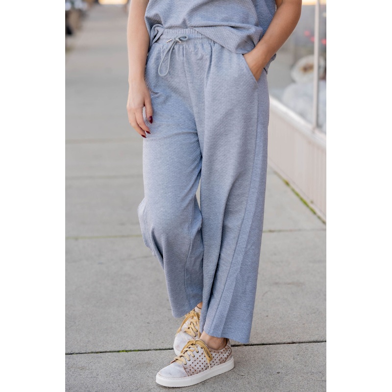 Zig Zag Textured Relaxed Bottom Pants Light Grey S