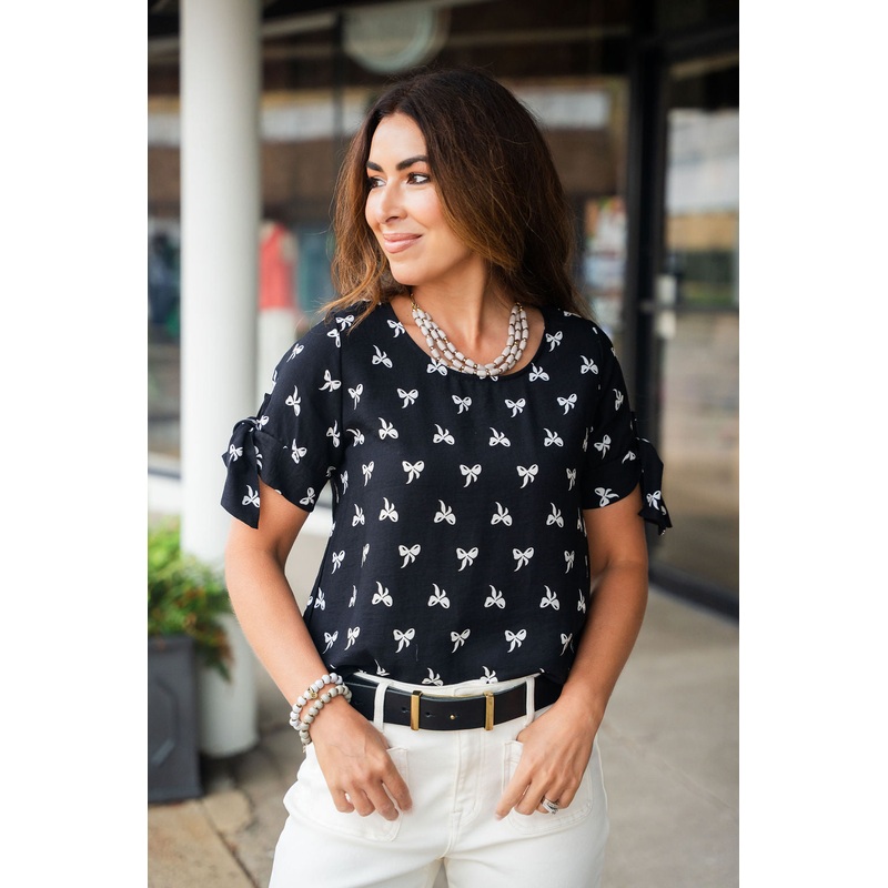 Bow Tie Sleeve Blouse Black S