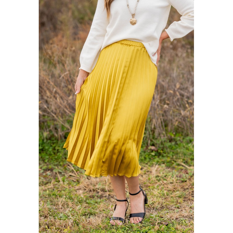 Chic Pleated Midi Skirt Beige S