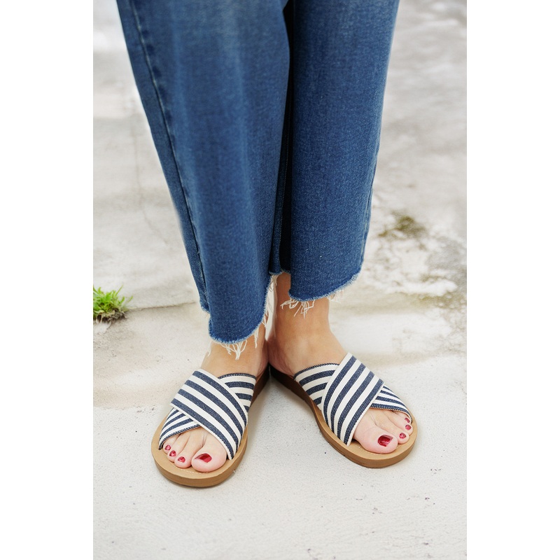 Corky’s Dig It Navy Sandals Navy Natural Stripe 6