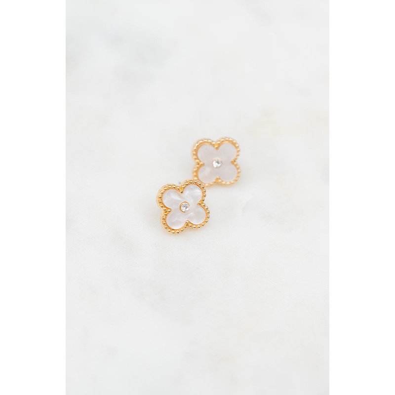 Diamond Dot Quatrefoil Stud Earrings Black