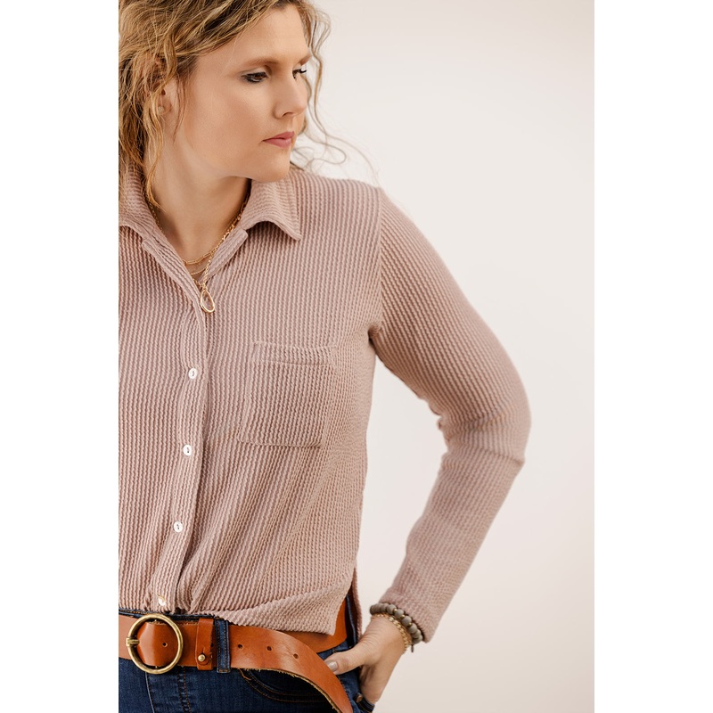 Heavily Ribbed Single Pocket Shacket Beige S