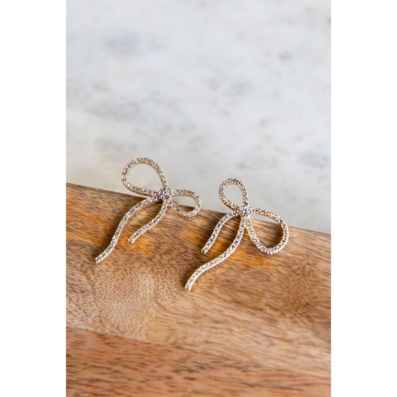 Sparkle On Top Bow Stud Earrings Gold