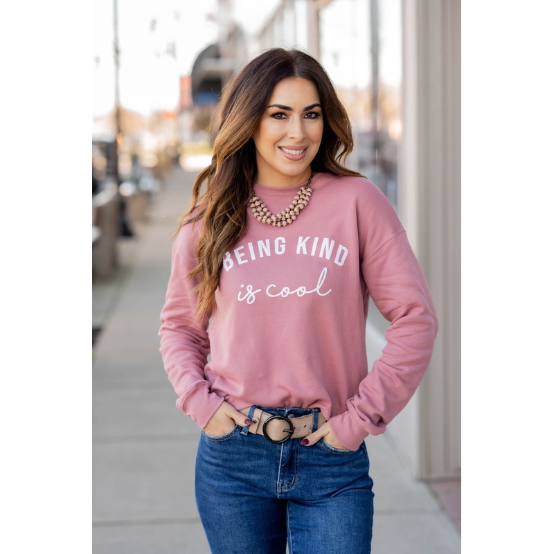 Being Kind Is Cool Graphic Crewneck Dusty Rose S
