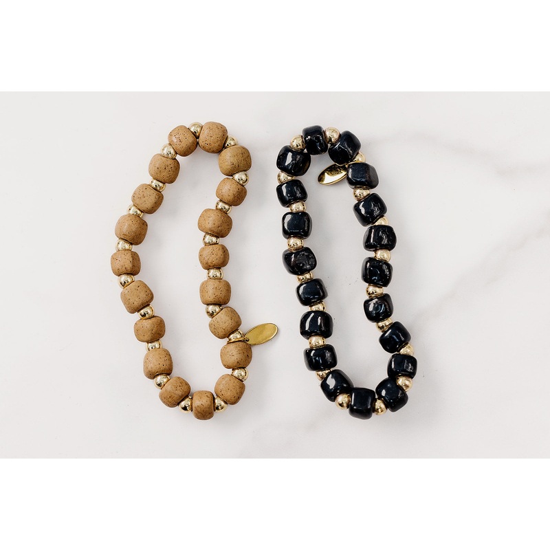 Bel Koz Gold Squared Bead Clay Bracelet Ivory
