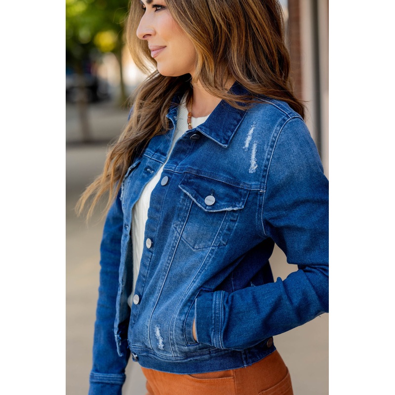 Classic Distressed Denim Jacket Medium Wash S
