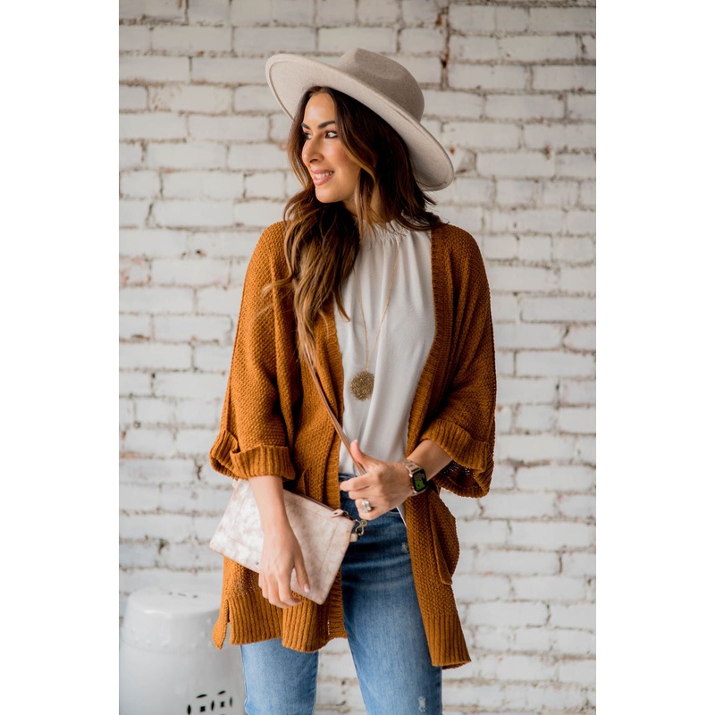 Knit Side Slit Cardigan OS Charcoal