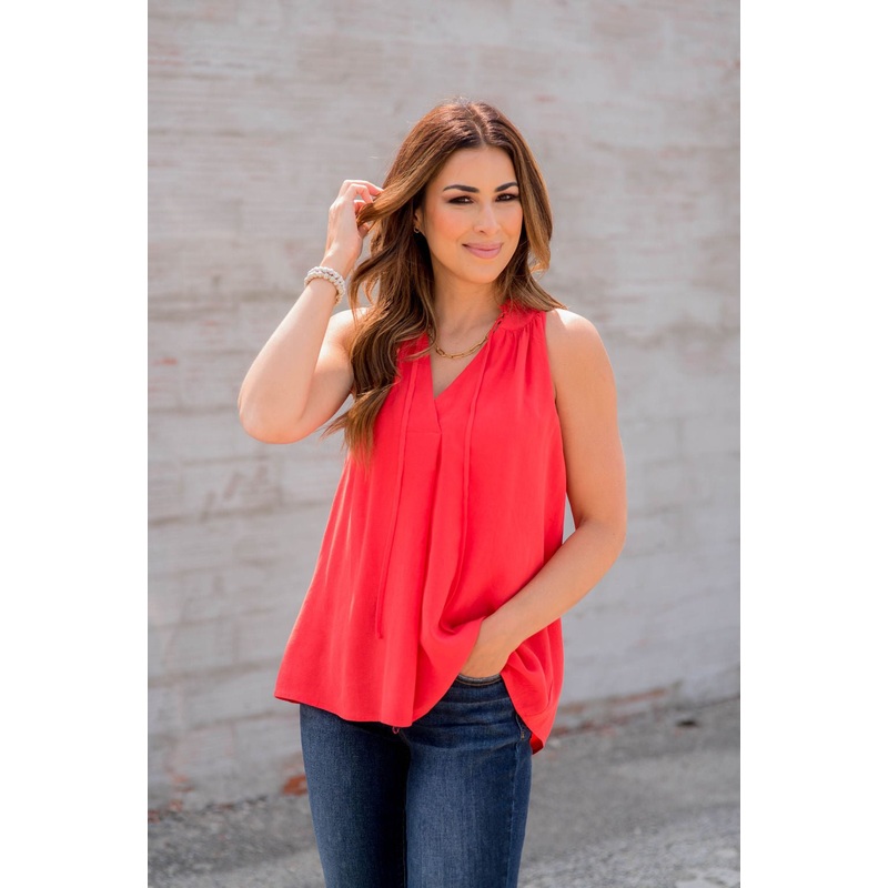 Tie Top Frayed V Tank Red S